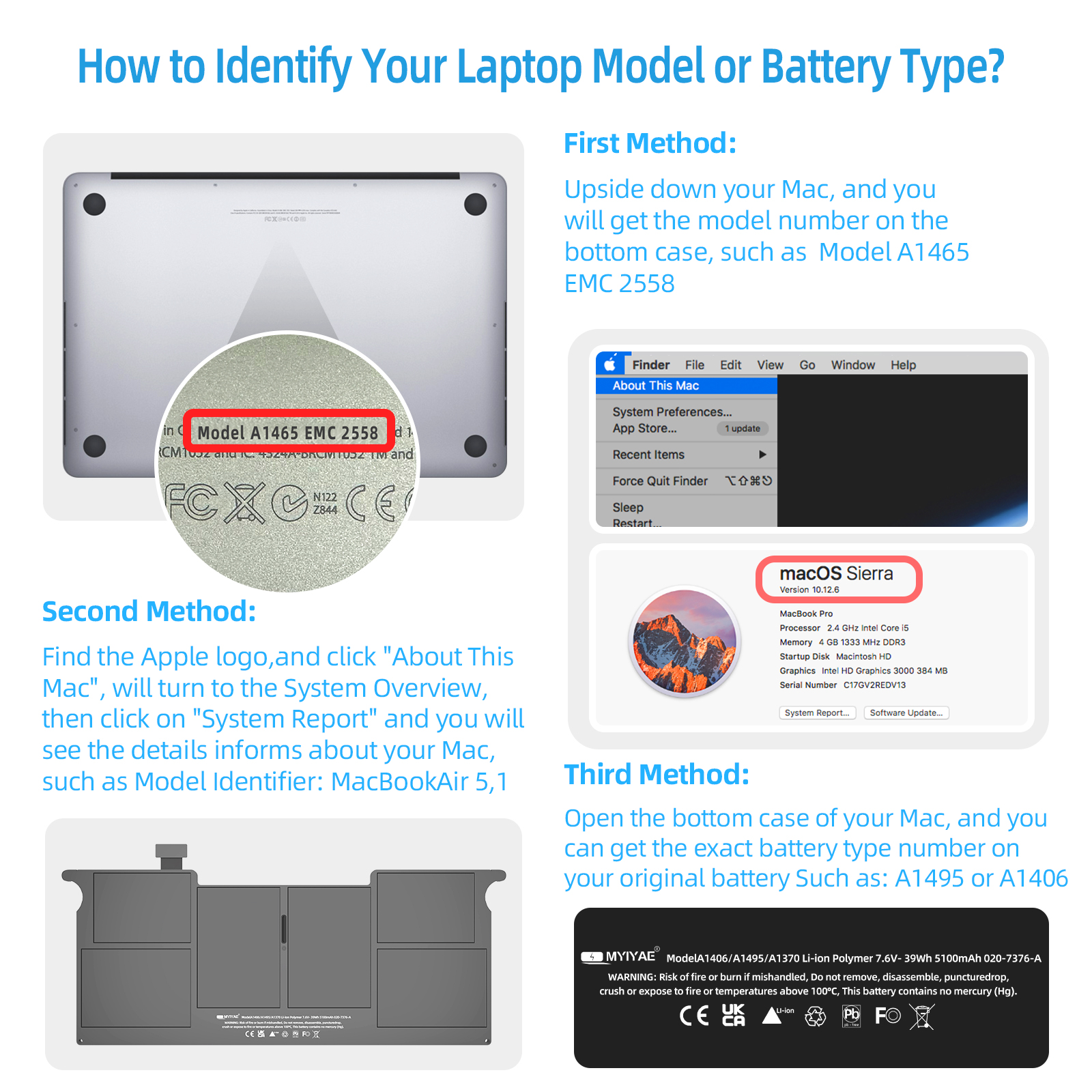 A1406 A1495 Battery for MacBook Air 11 Inch Model A1406 A1370