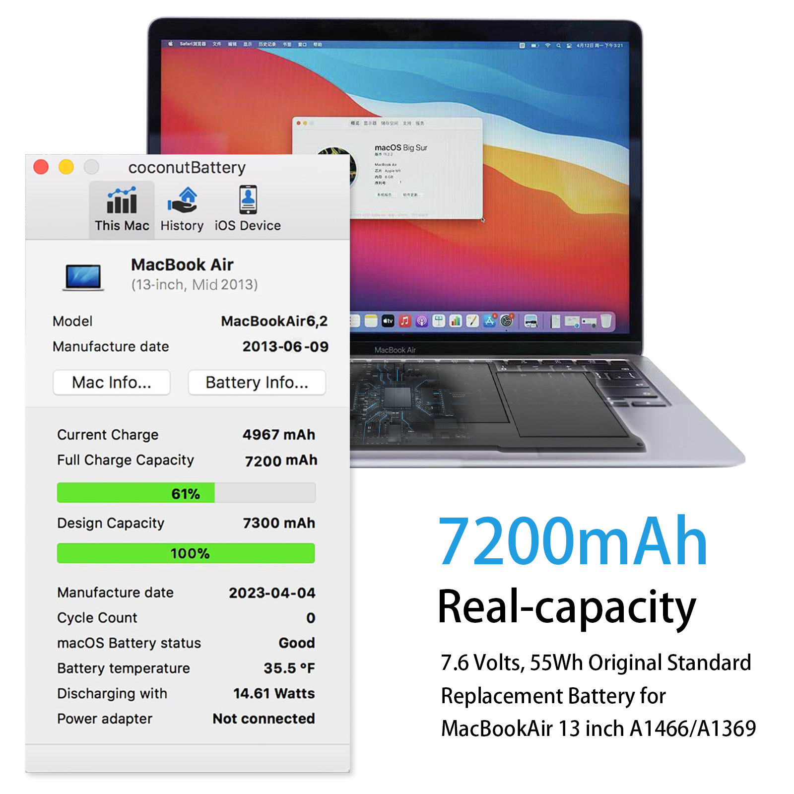 A1496 A1405 A1377 Battery for MacBook Air 13 Inch Model A1466 A1369