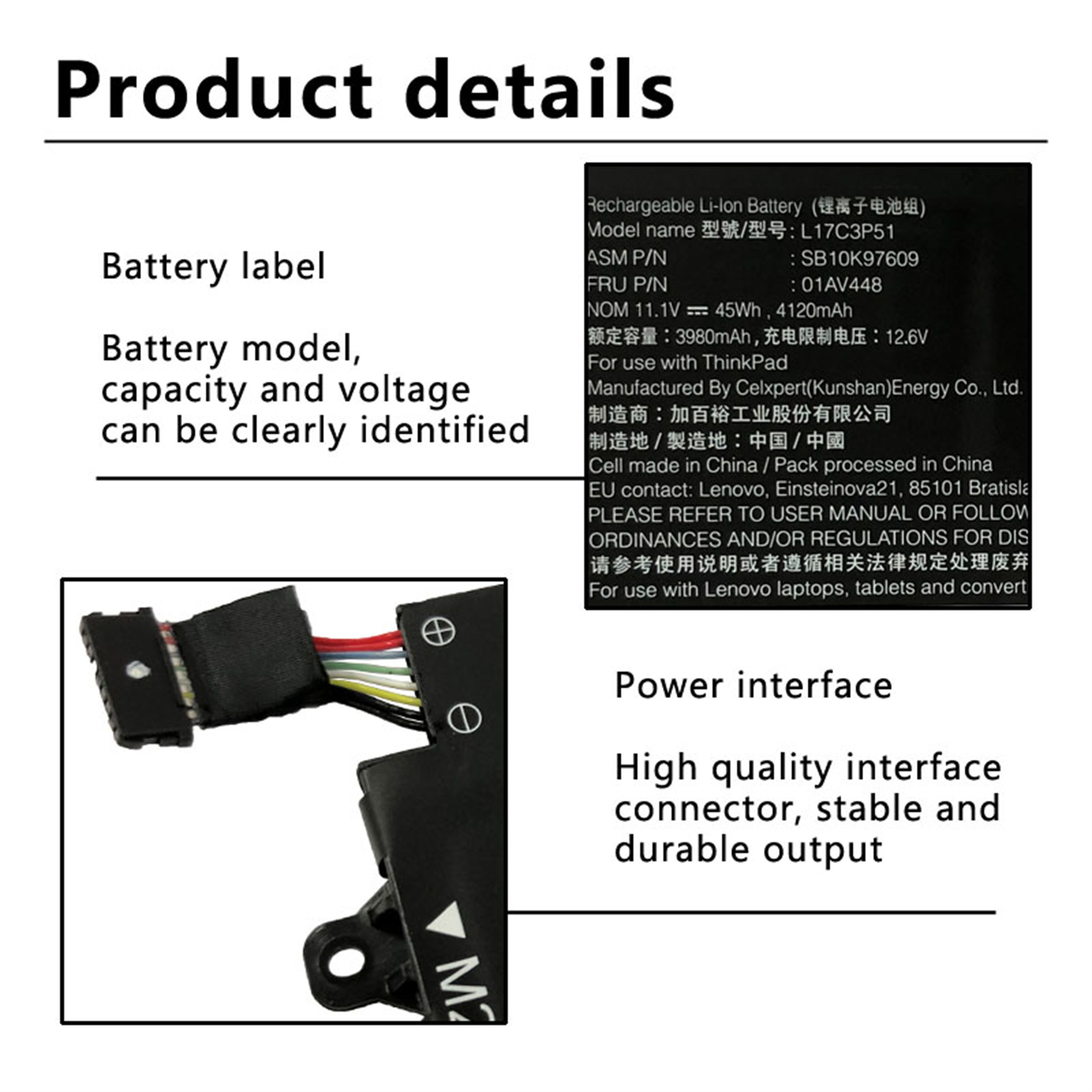 L17C3P51 rechargeable lithium ion Notebook battery Laptop battery For Lenovo For ThinkPad E580 E490 E585 E590 Series 11.1V 4120mAh (45Wh) 3CELL