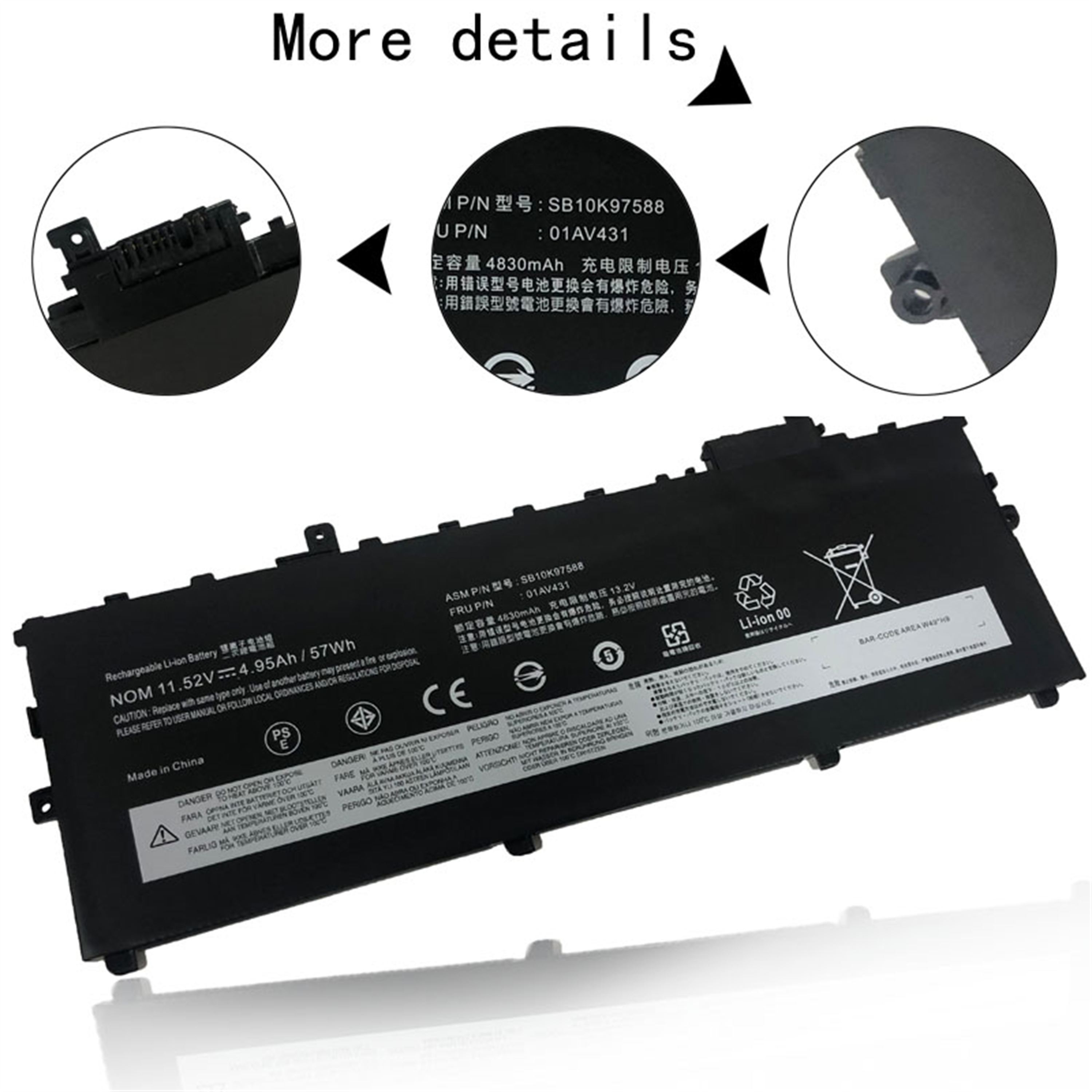 01AV431 rechargeable lithium ion Notebook battery Laptop battery LENOVO ThinkPad X1 Carbon 5th Gen 2017 6th Gen Series 11.52V 57Wh 4.95Ah