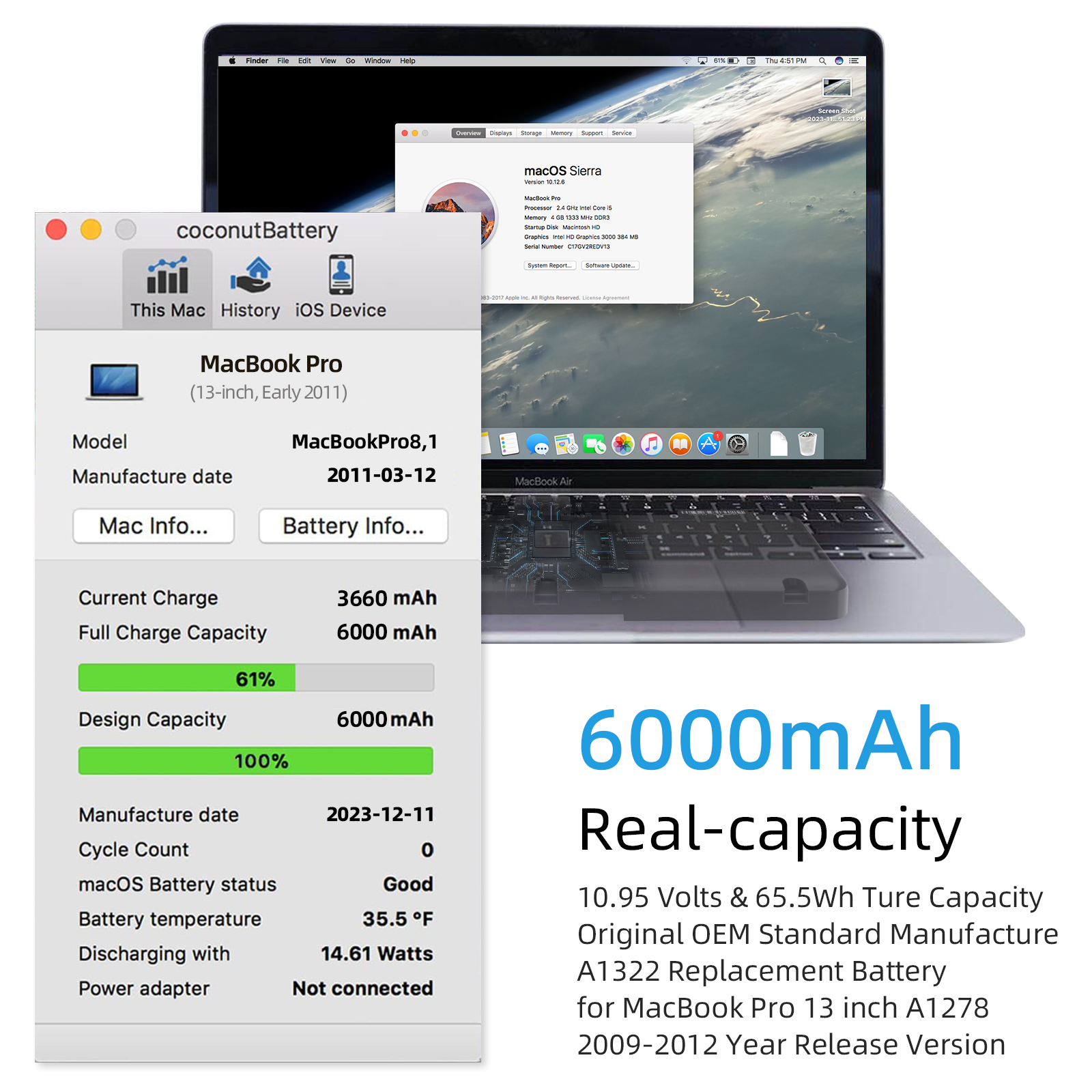 A1322 Battery for MacBook Pro 13 Inch Model A1278