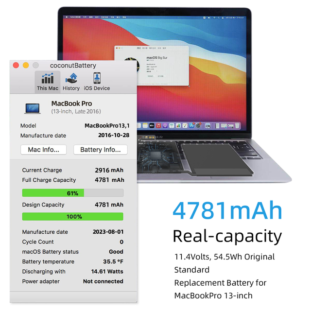 A1713 A2171 Replacement Battery for MacBook Pro 13 inch Model A1708 A2159 A2289 A2338 EMC 2978 3164 3301 3456 3578