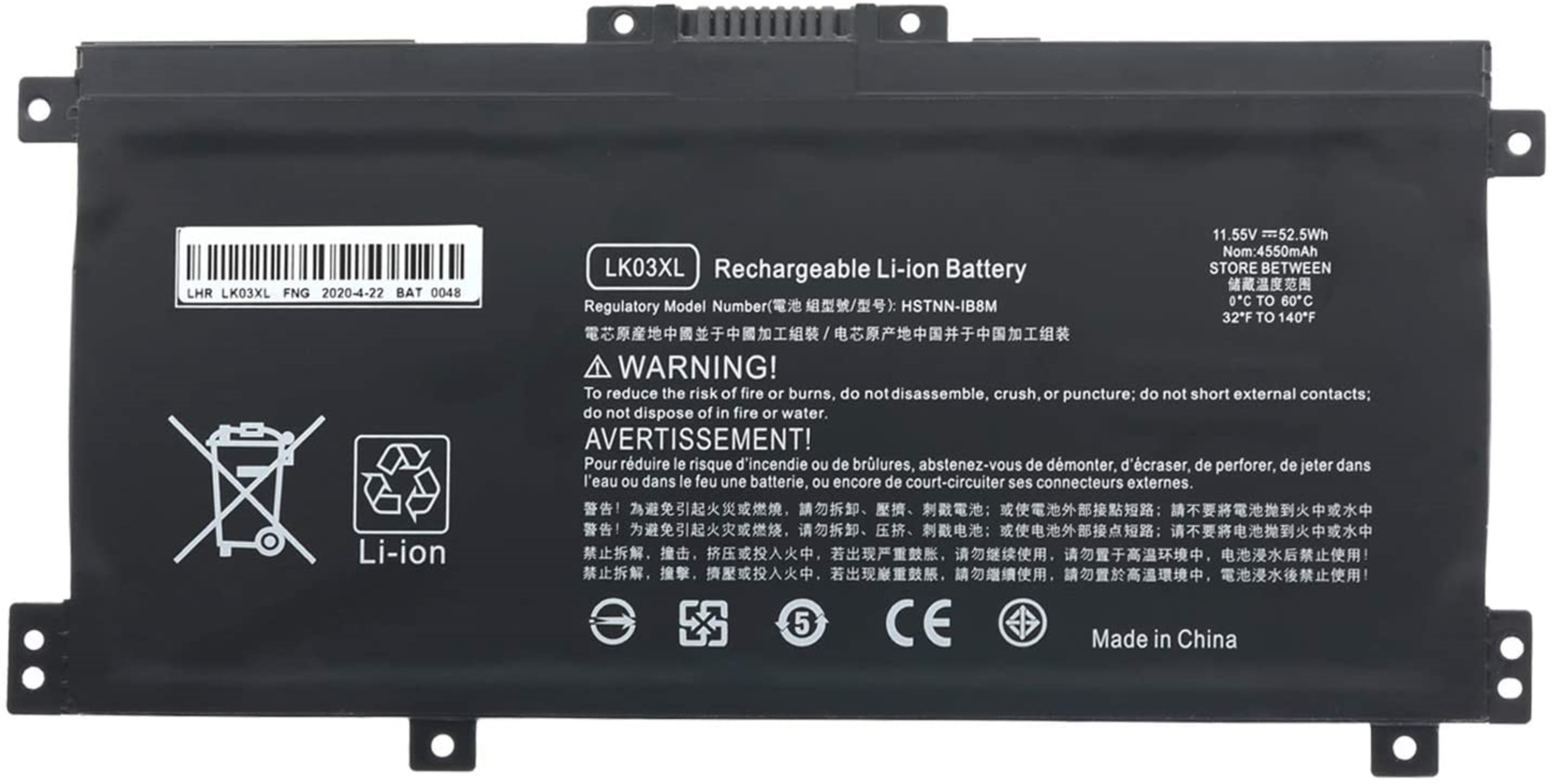 LK03XL rechargeable lithium ion Notebook battery Laptop battery for HP LK03XL, 916368-421, 916814-855, HSTNN-1B8N, HSTNN-IB8N, HSTNN-UB71, L09280-855, L09281-855, L09911-141, LK03048XL, LK03055XL-PR, 