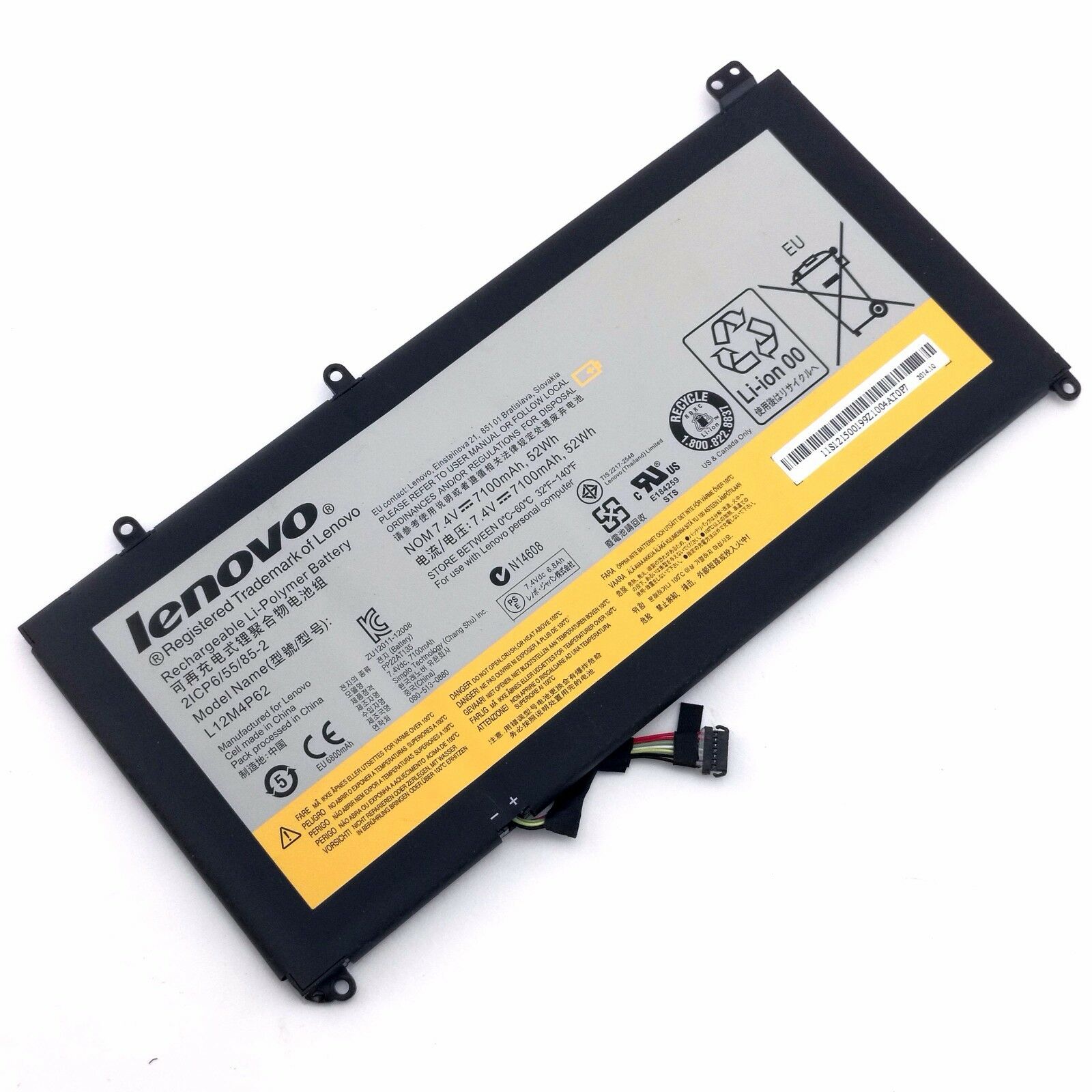 L12M4P62 rechargeable lithium ion Notebook battery Laptop battery For LENOVO Ideapad U430 U530 U530-20289 Touch 7.4V 52W/7100mAh