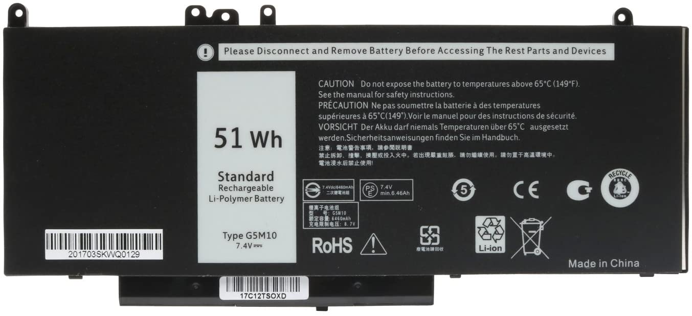 G5M10 Replacement Lithium ion battery Laptop Batteries 0WYJC2 8V5GX R9XM9 WYJC2 1KY05 14.8V 92Wh For Dell Latitude 3160 3350 E5450 Laptop