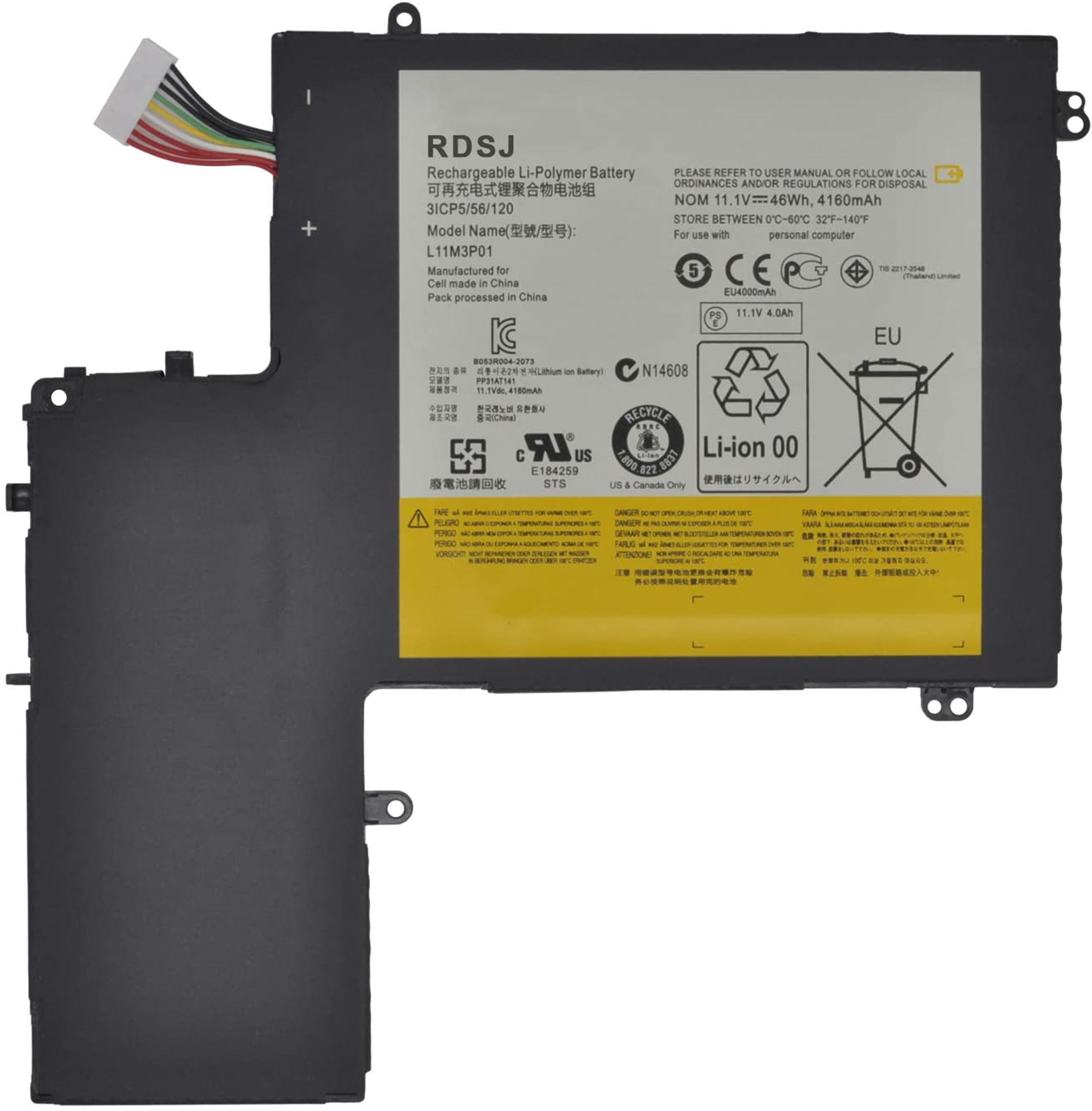 L11M3P01 rechargeable lithium ion Notebook battery Laptop battery For Lenovo IdeaPad U310 4375 43752CU, U310-4375-2YU, U310 43752CU ,U310 43754DJ, U310 43754C 11.1V 46Wh 4160mAh