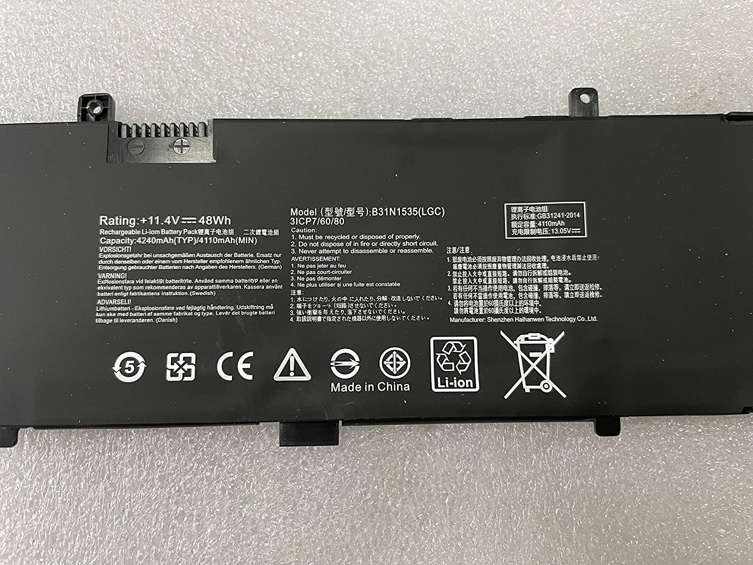 B31N1535 Original laptop battery for asus UX410 RX310U UX310UA UX310UQ U4000U U4000UQ RX410U U3000UQ 11.4V 4110mAh/48Wh