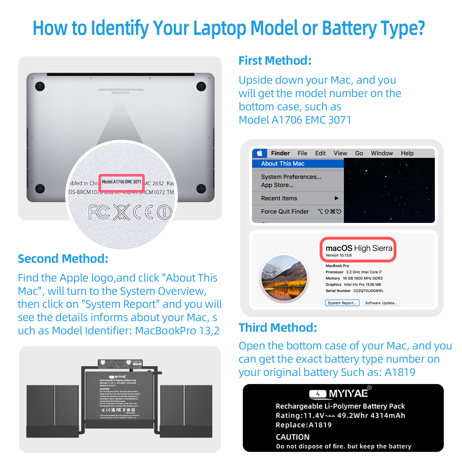 A1819 Replacment Battery for MacBook Pro 13 inch Touch Bar Model A1706 EMC 3071 3163 