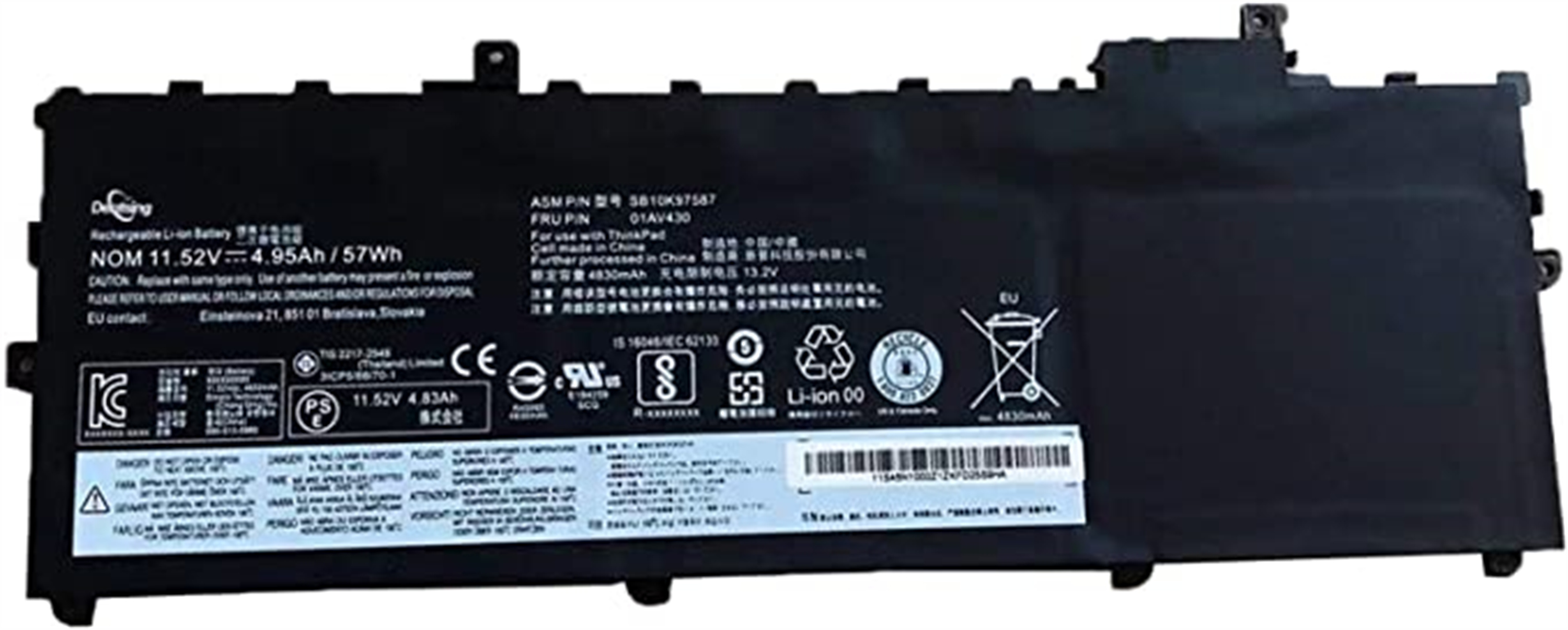 01AV430 rechargeable lithium ion Notebook battery Laptop battery LENOVO Lenovo ThinkPad X1 Carbon 5th Gen 2017 6th Gen 2018 Series 11.52V 57Wh/4950mAH